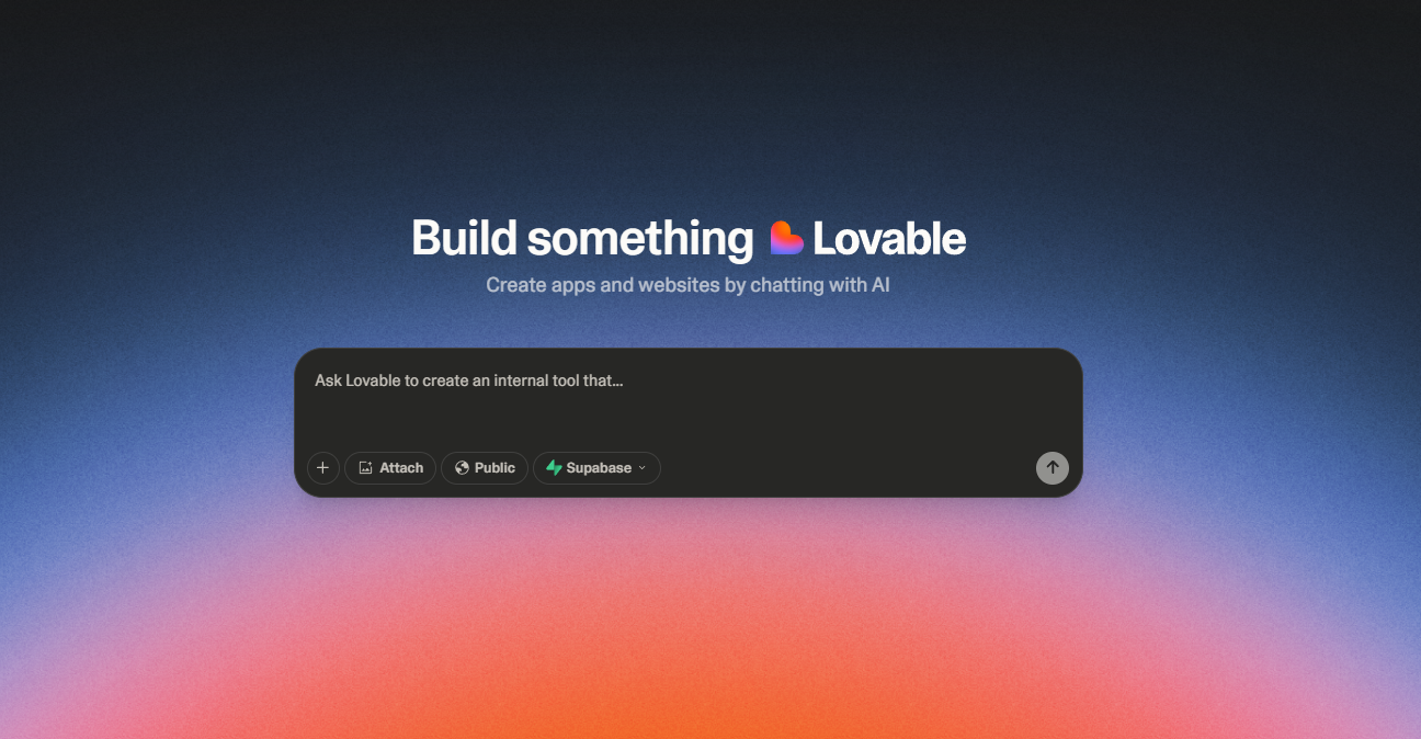 Screenshot of Lovable AI app builder interface showing the prompt input and integration options - Click to get started
